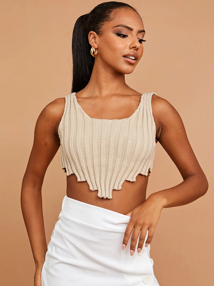 Stone Hem Knitted Vest Crop Top