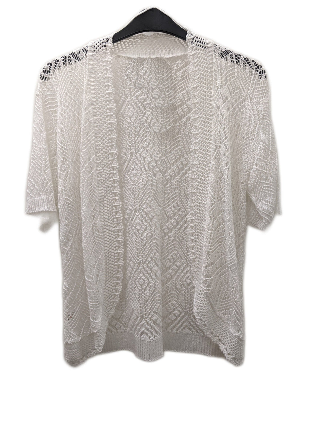 White Knitted Crochet Open Short Sleeve Cardigan