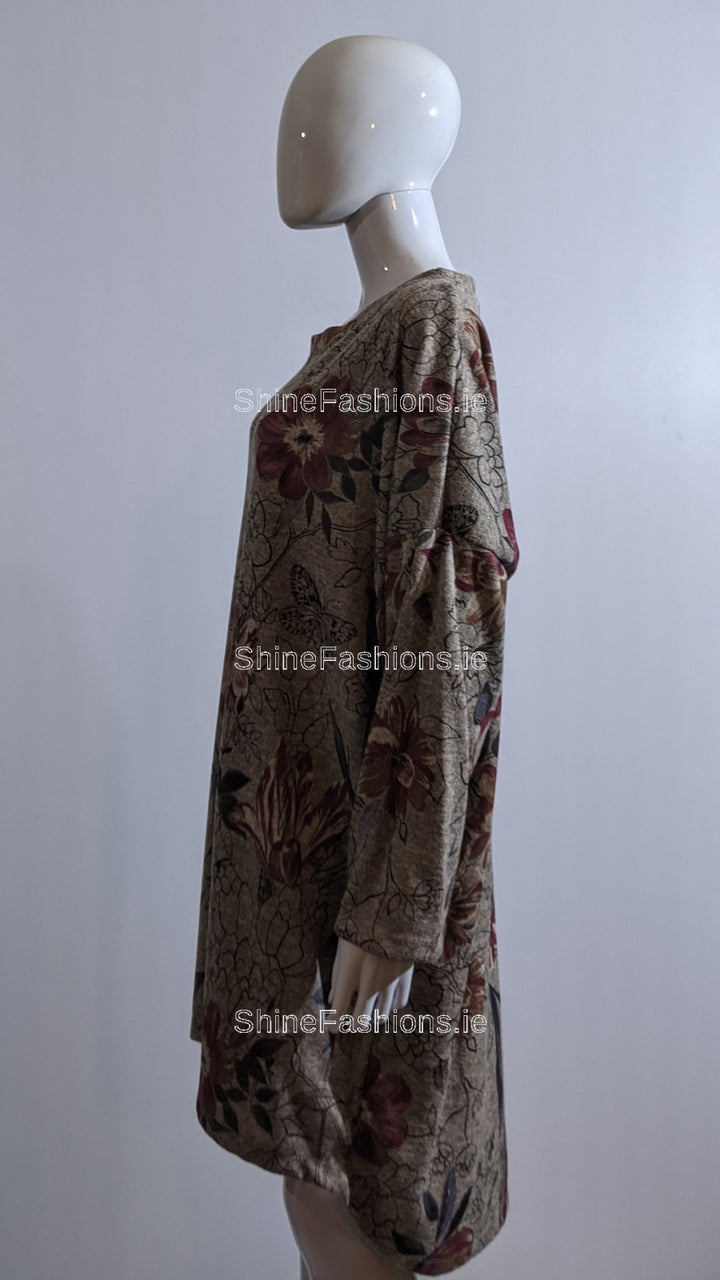 Beige Floral Pattern Warm Dress