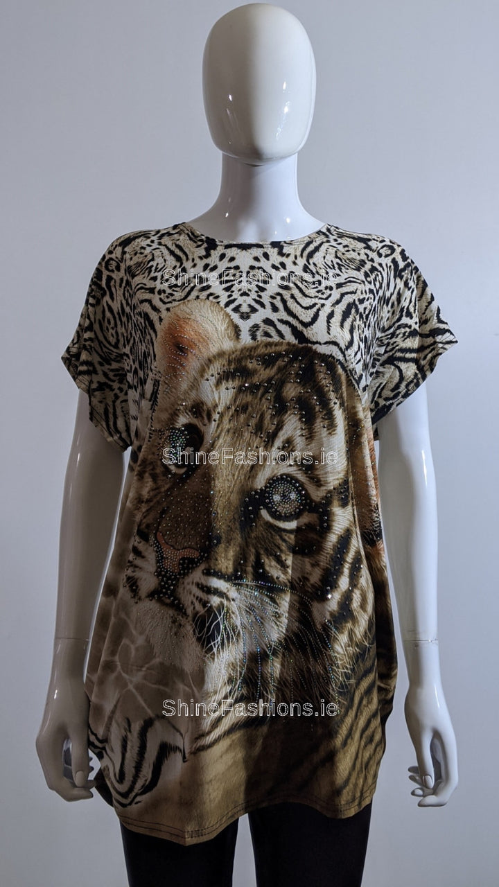 Beige Glitter Tiger Top