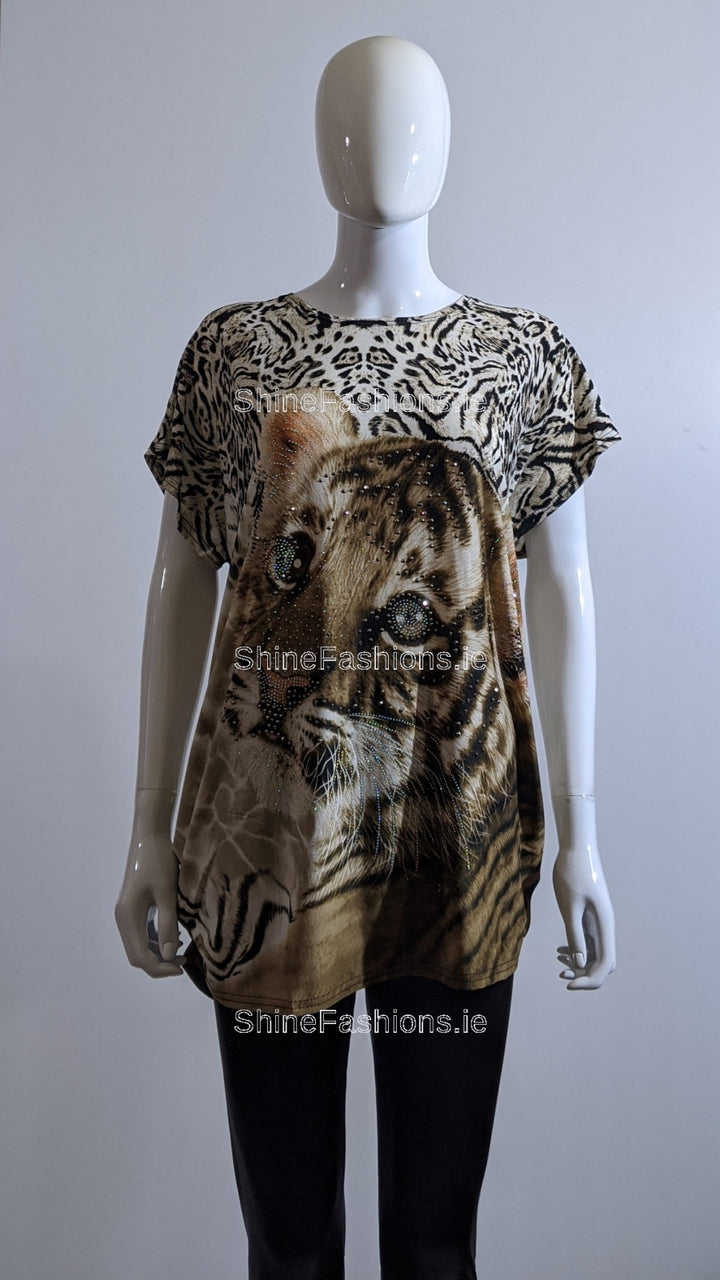 Beige Glitter Tiger Top