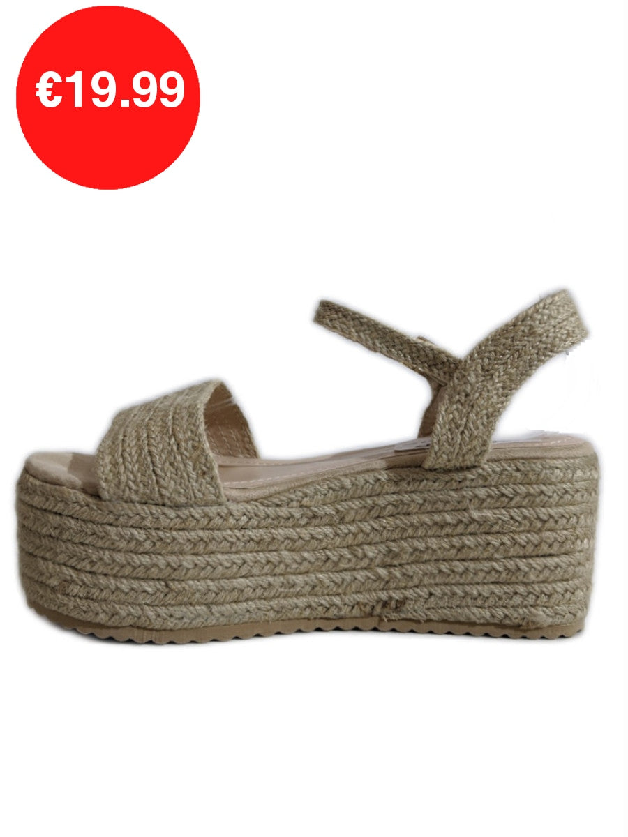 Beige Platform Braided Espadrille Sandals