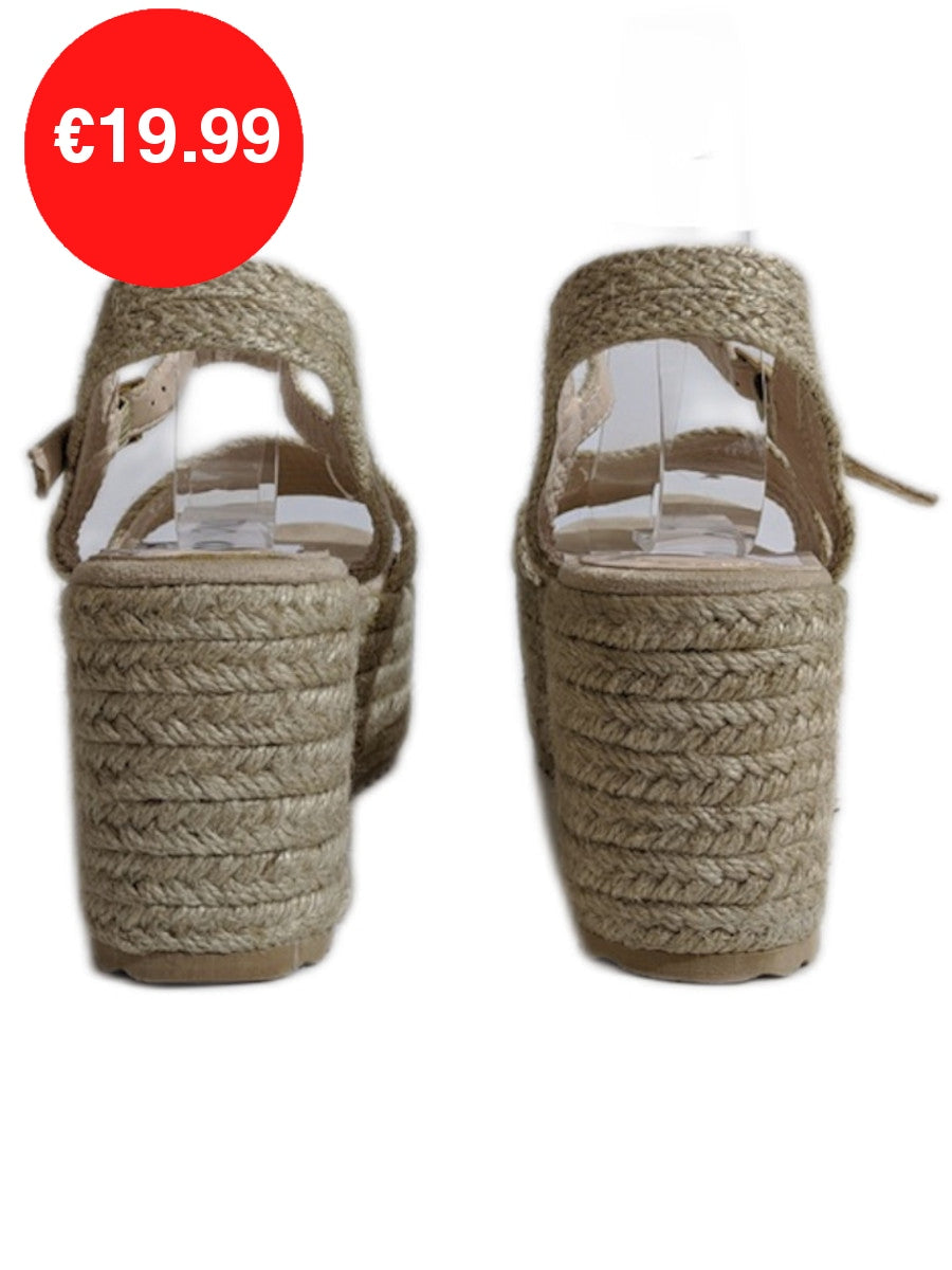 Beige Platform Braided Espadrille Sandals