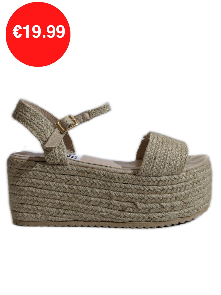 Beige Platform Braided Espadrille Sandals