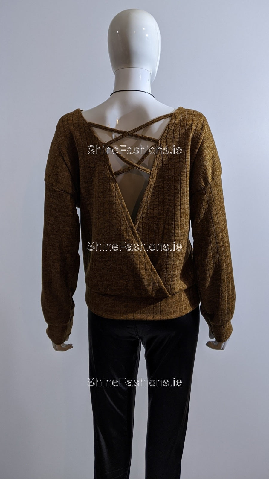 Beige Ribbed Cross-Back Top Jumper