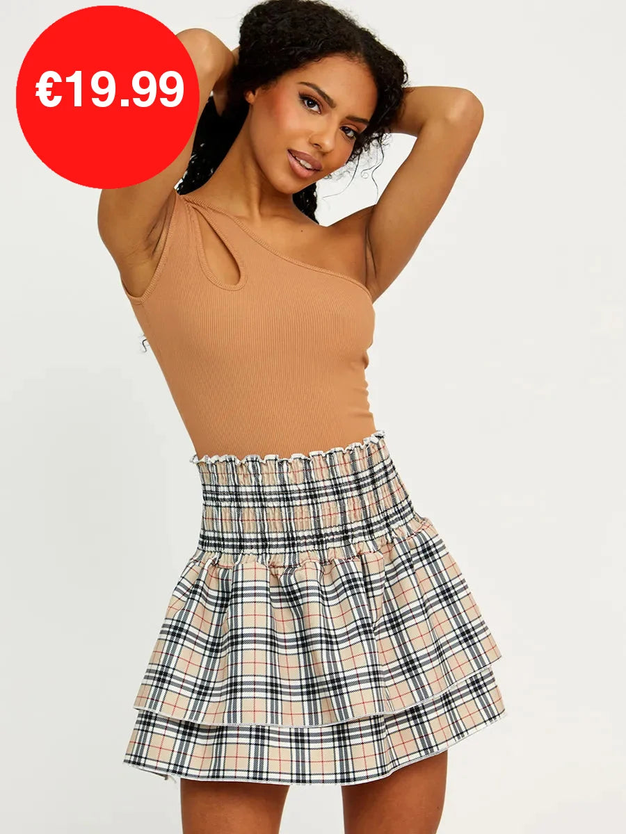 Beige Tartan Check Rara Mini Skirt