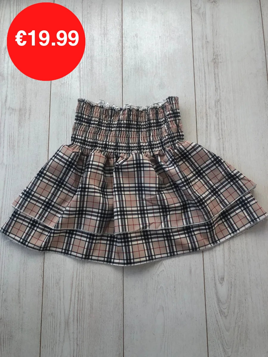 Beige Tartan Check Rara Mini Skirt