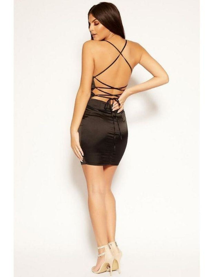 Black Cowl Neck Bodycon Satin Mini Dress