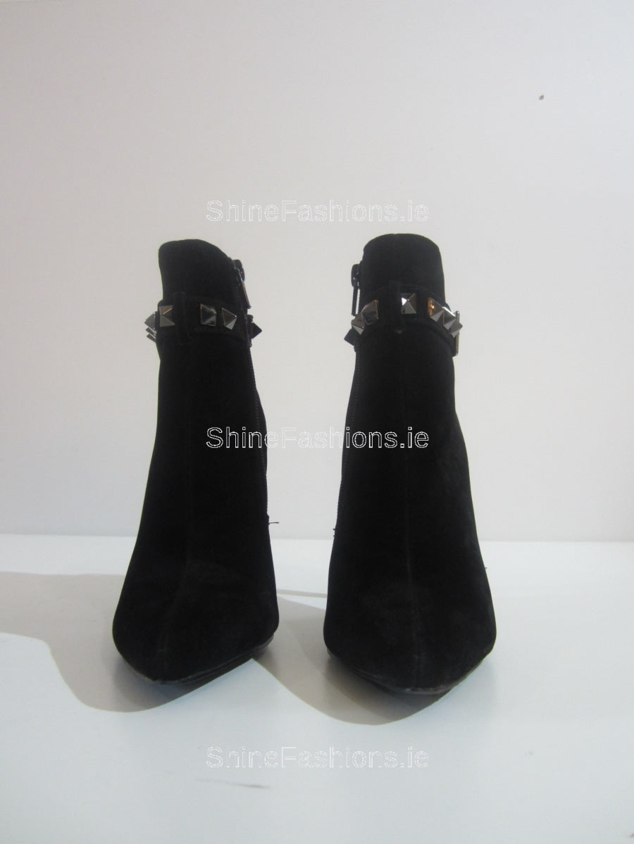 Black Diamante Front Strap Stiletto Heel Ankle Boot