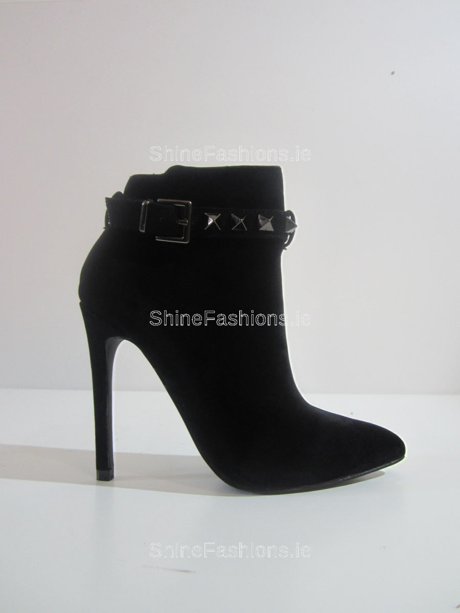 Black Diamante Front Strap Stiletto Heel Ankle Boot