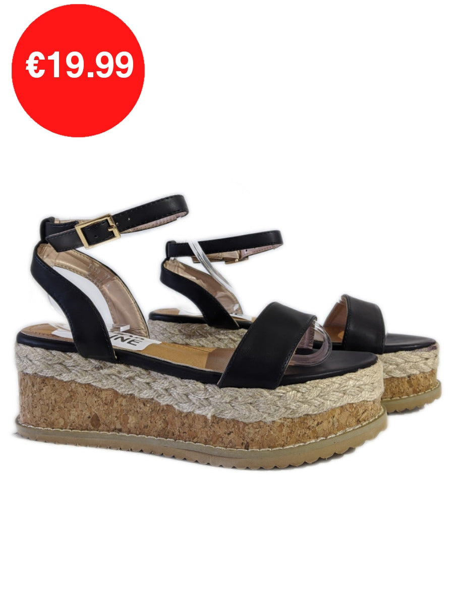 Black Flatform Espadrille Sandals