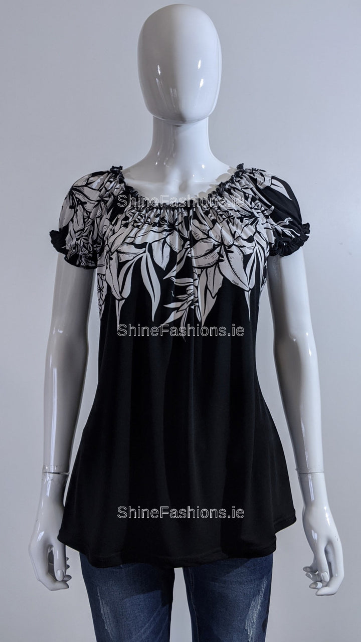 Black Floral Pattern Top