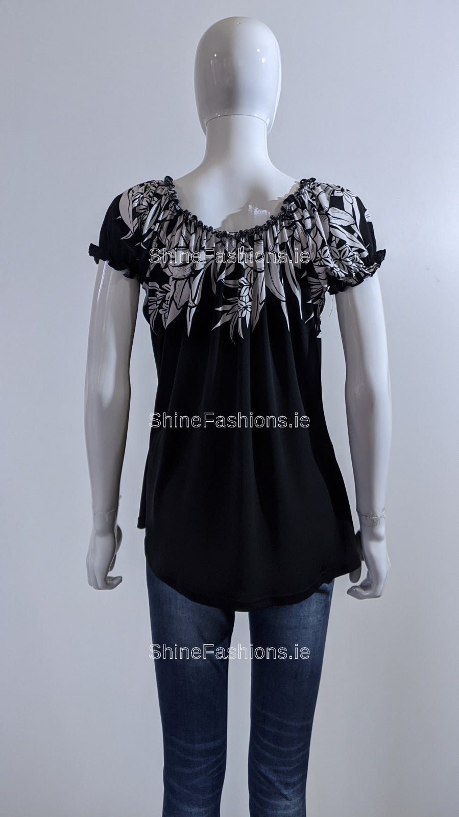 Black Floral Pattern Top