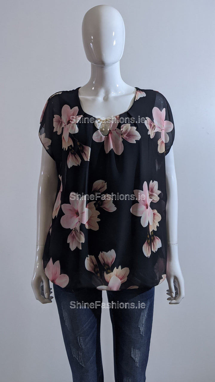 Black Floral Pattern Top