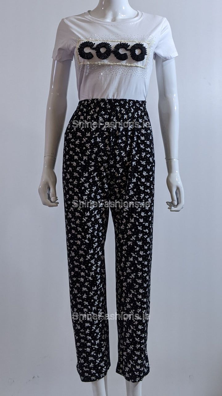 Black Flower Print Trouser