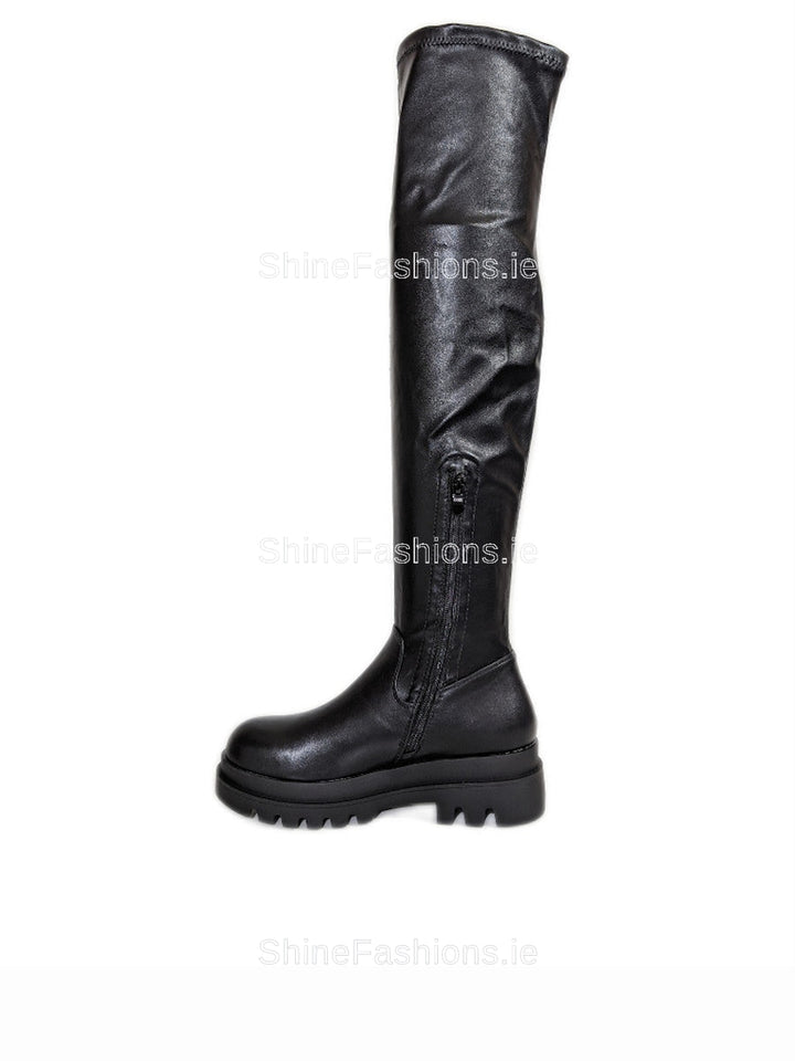 Black Over the Knee Chunky Sole Boots