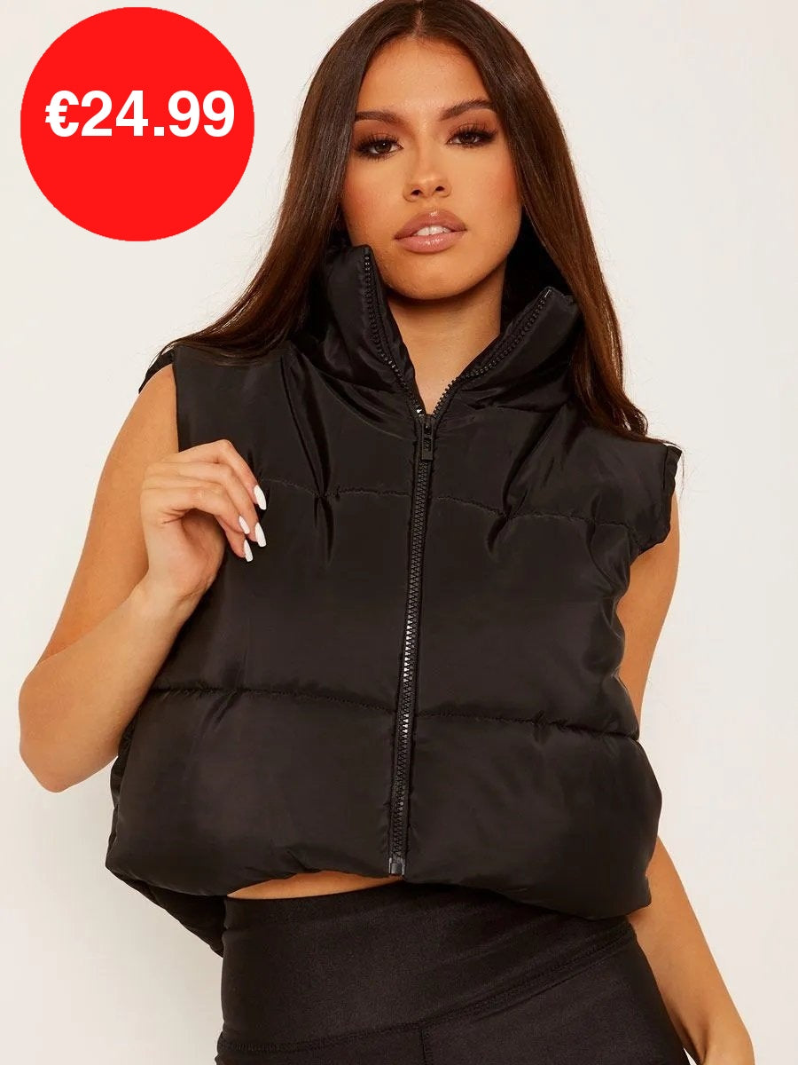 Black Padded Puffer Cropped Gilet