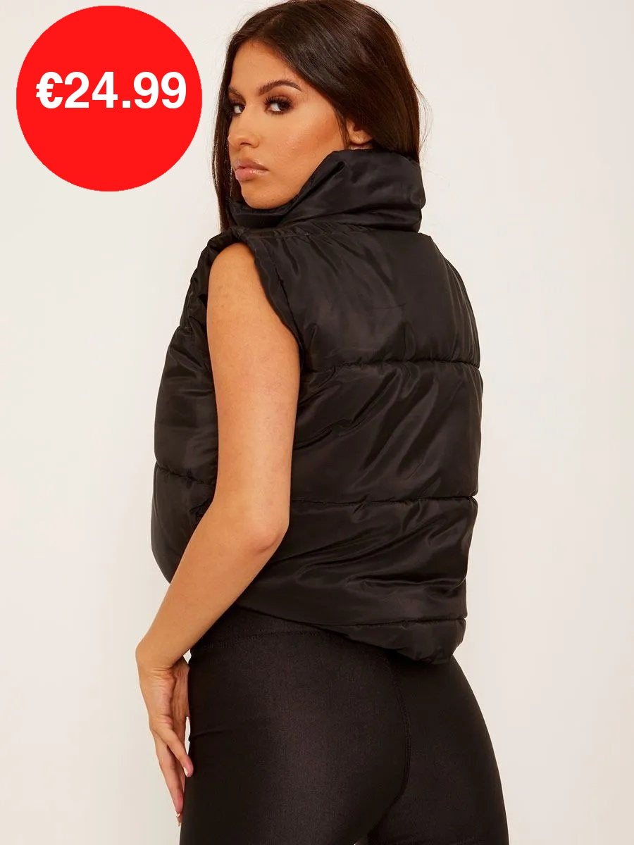 Black Padded Puffer Cropped Gilet