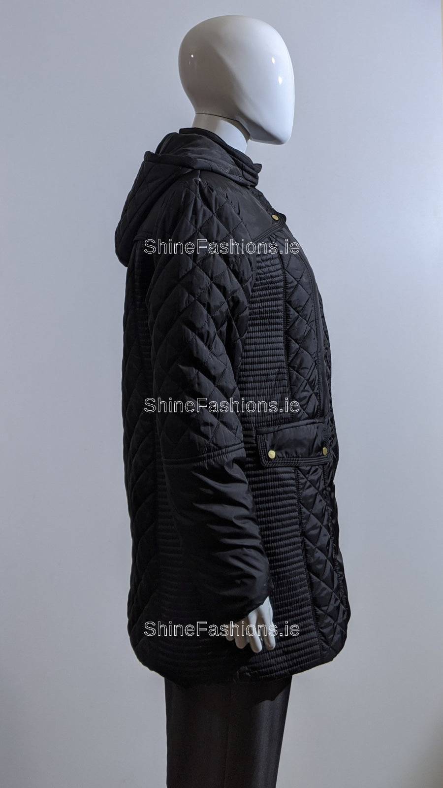 Black Padded Quilted Hooded Long Coat