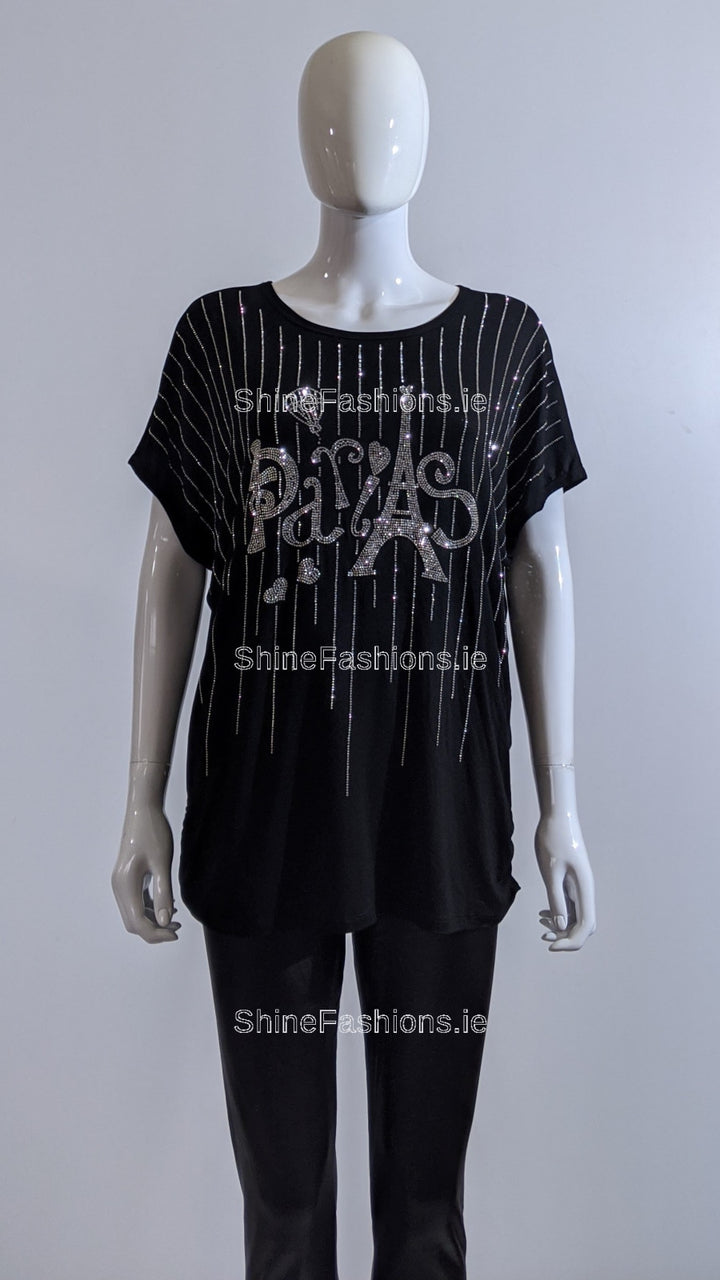 Black 'Paris' Glitter Top