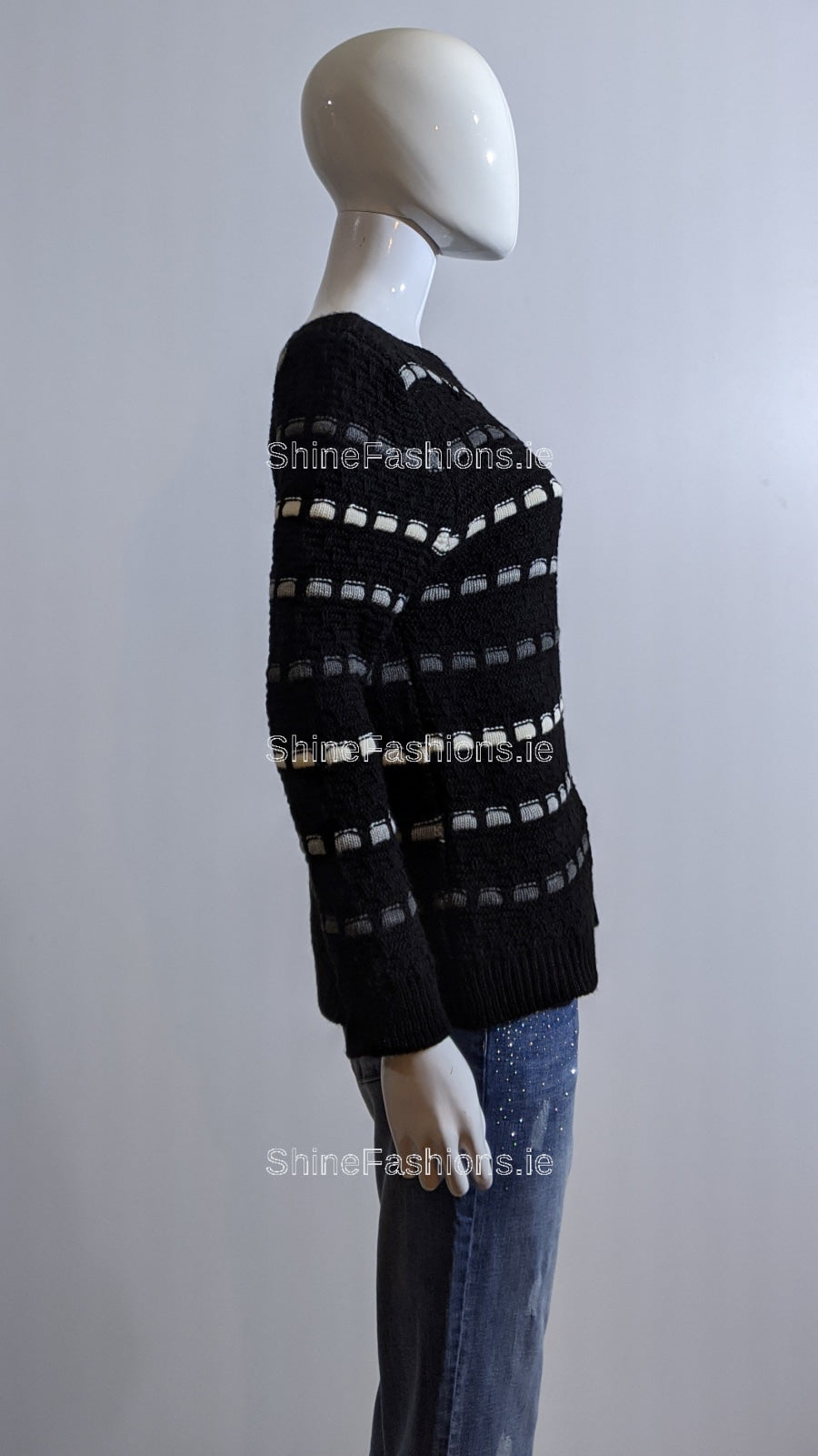 Black Pattern Detail Knit Jumper