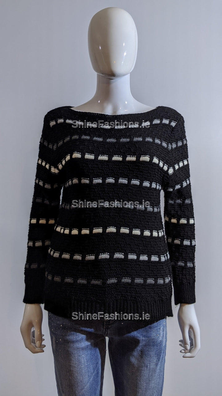 Black Pattern Detail Knit Jumper