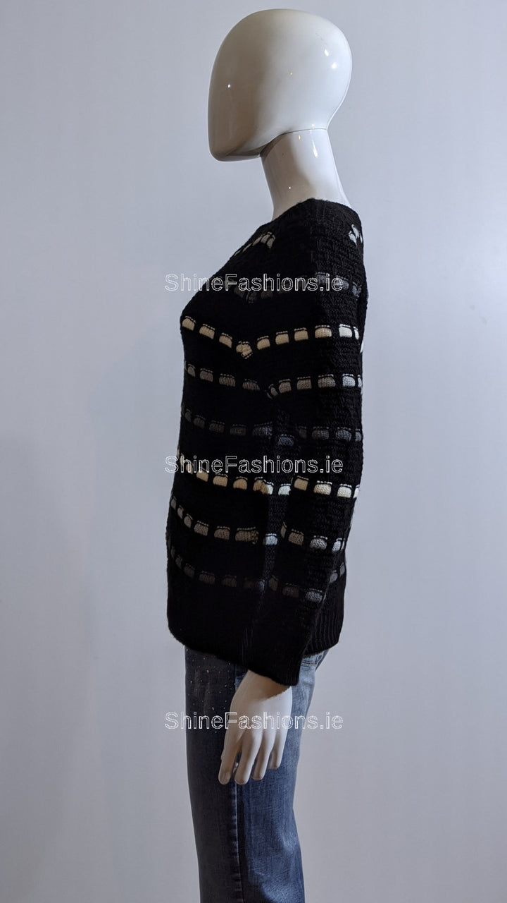 Black Pattern Detail Knit Jumper