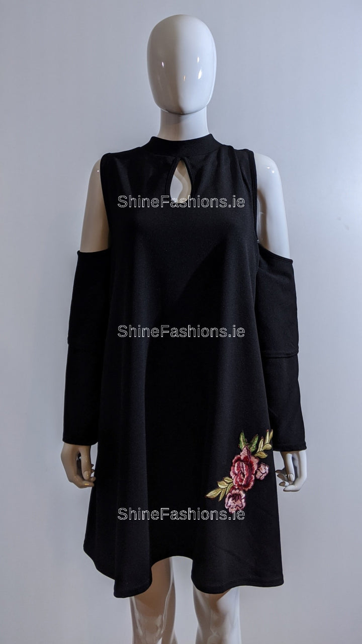 Black Shoulder Cut Flower Design Top