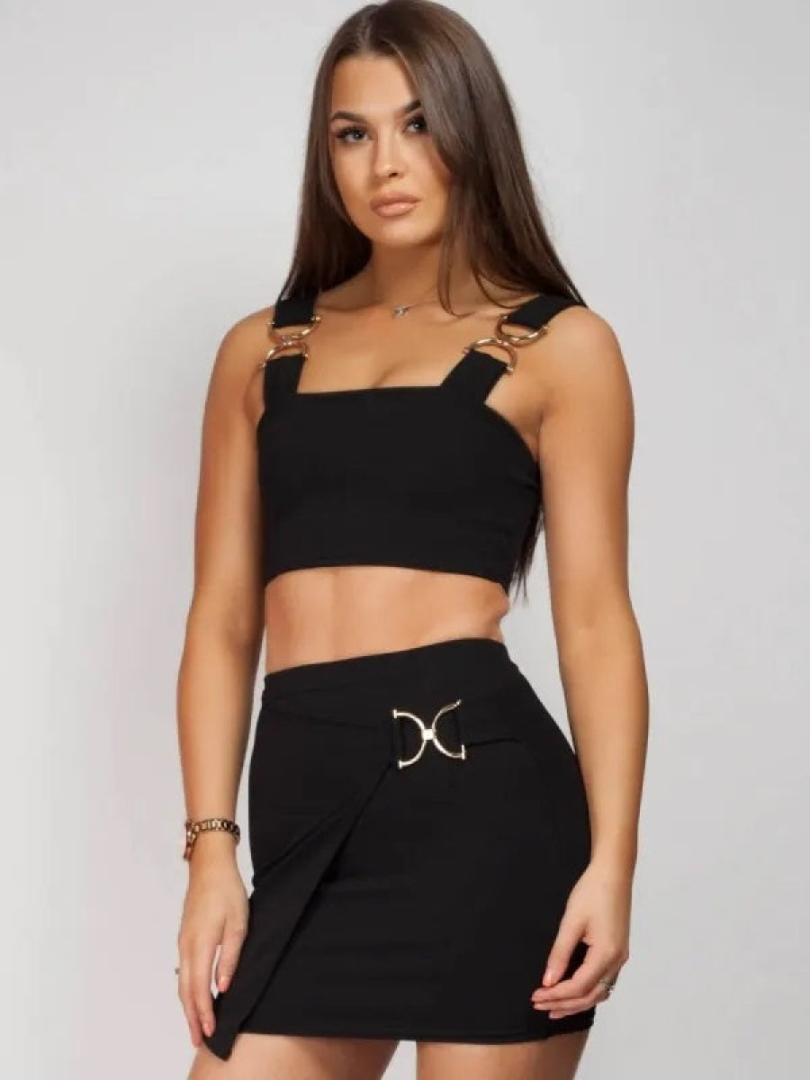 Black Top & Skirt Buckle Co-Ord Set