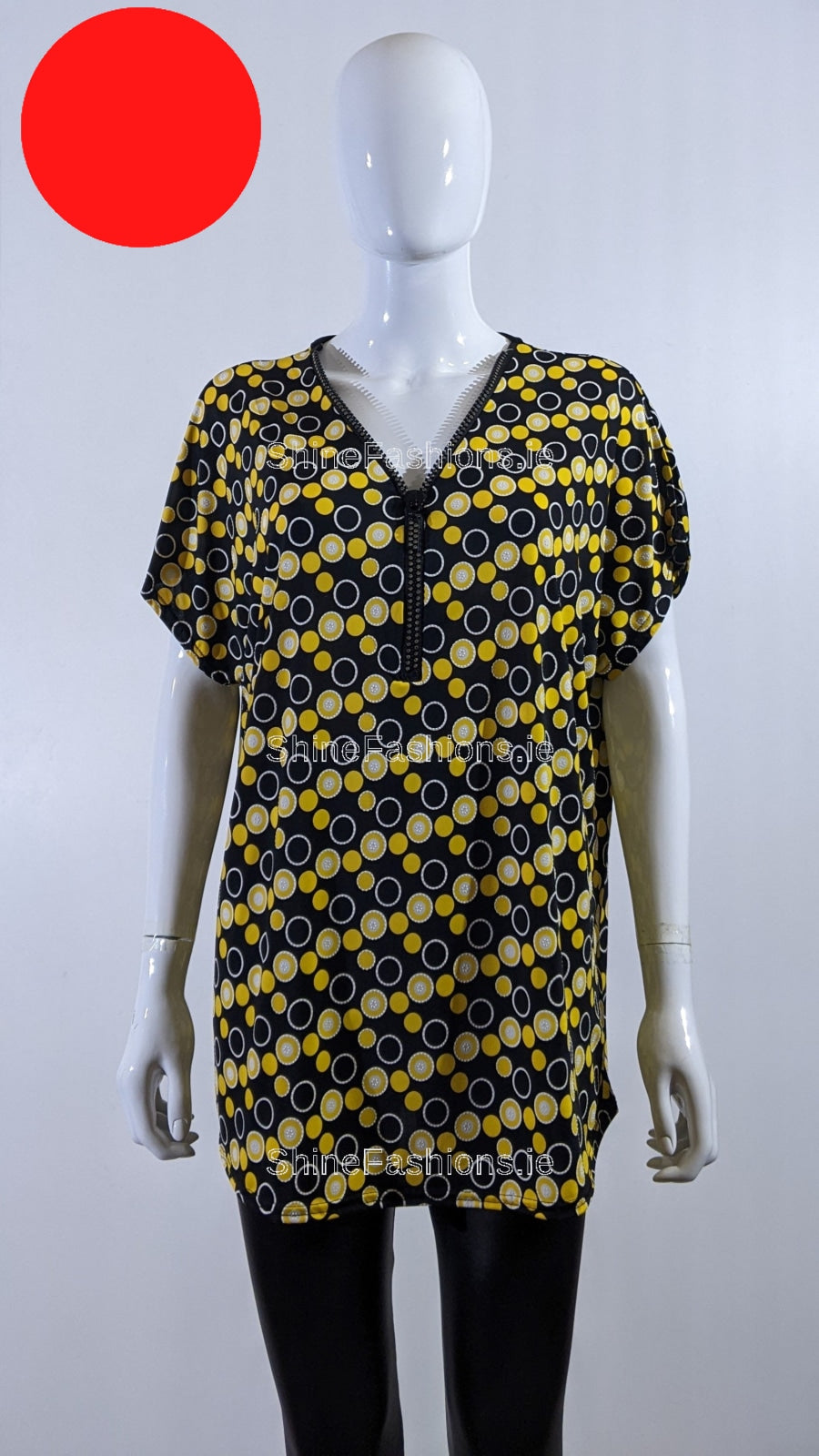 Black & Yellow Spotted Print Loose Zip Top