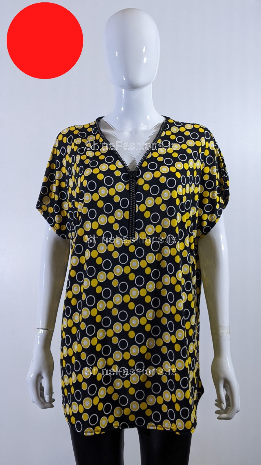 Black & Yellow Spotted Print Loose Zip Top