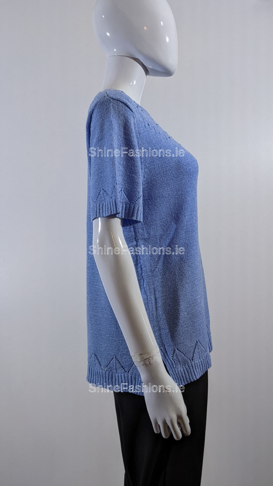 Blue Beaded Soft Touch Short Sleeve Jumper