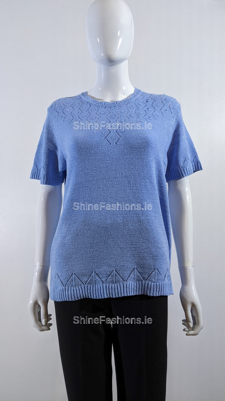 Blue Beaded Soft Touch Short Sleeve Jumper