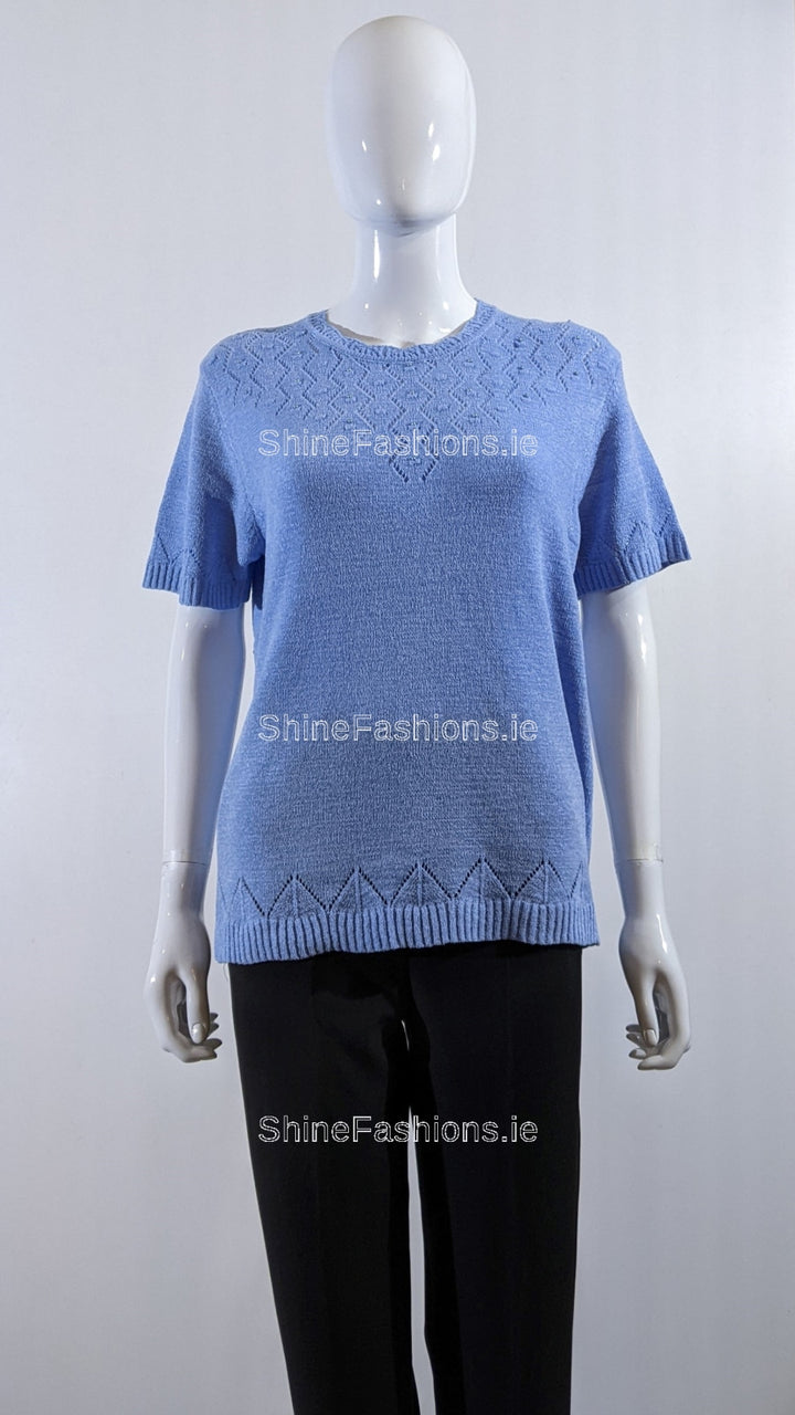 Blue Beaded Soft Touch Short Sleeve Jumper