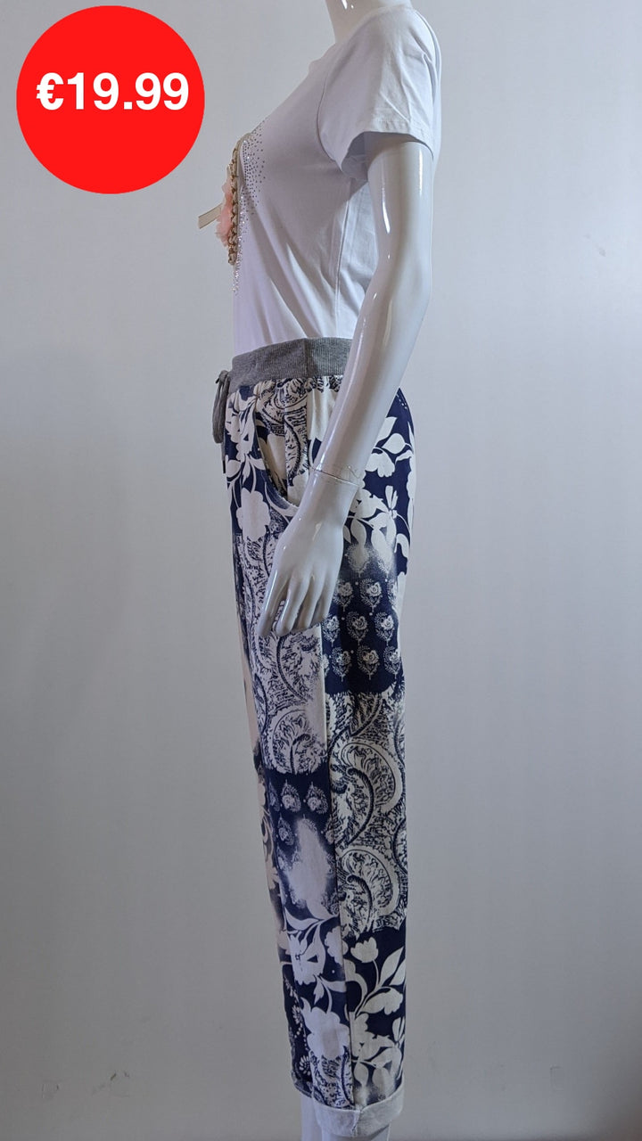 Blue Floral Print Trouser