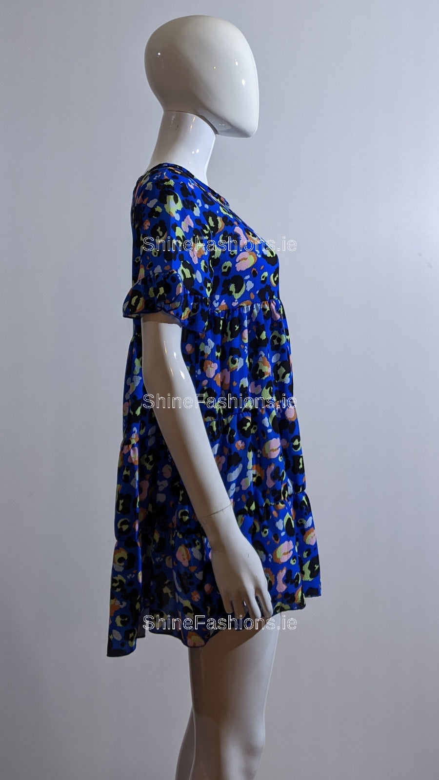 Blue Leopard Print Tiered Smock Dress