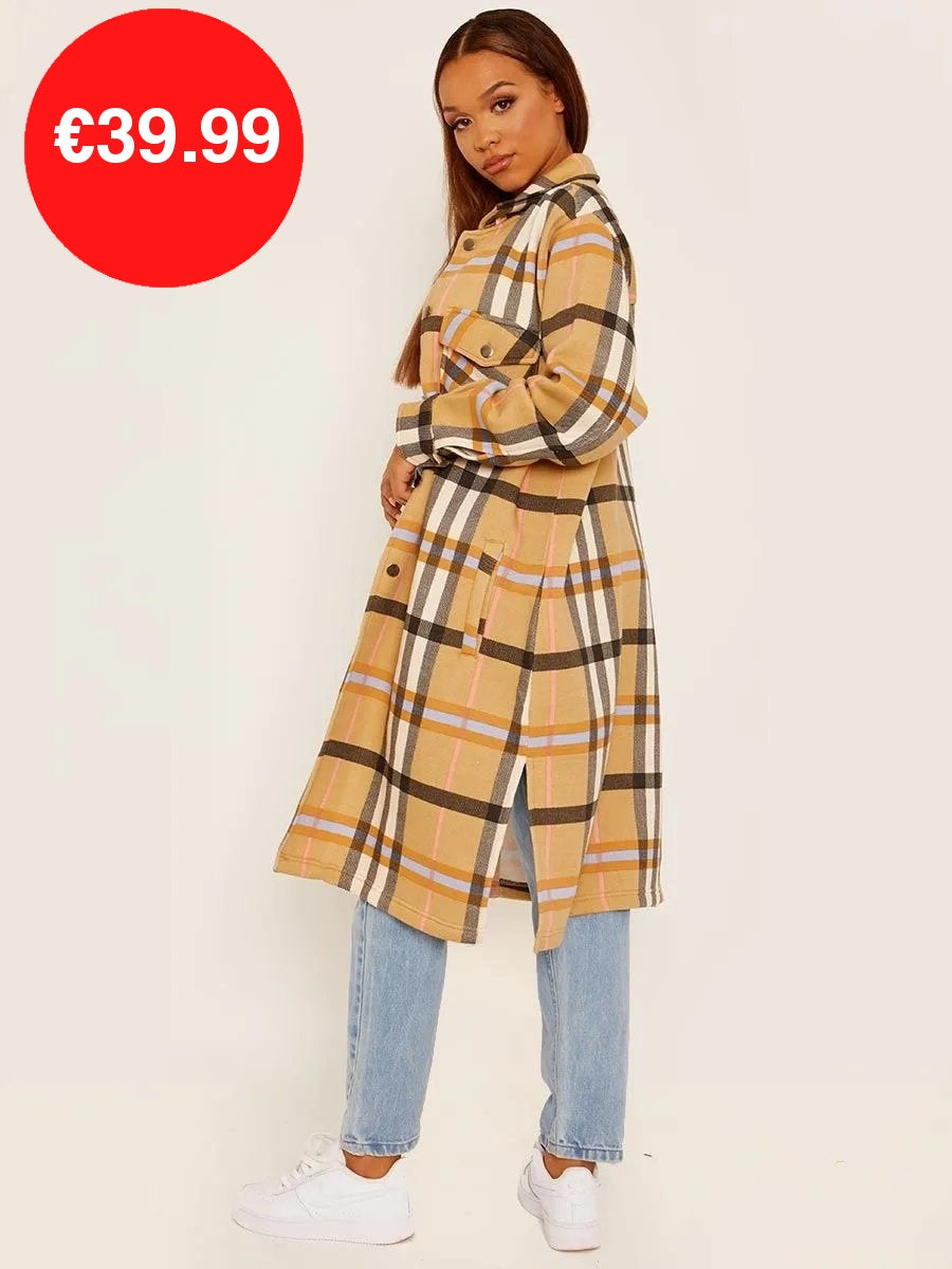 Camel Longline Check Jacket Shacket