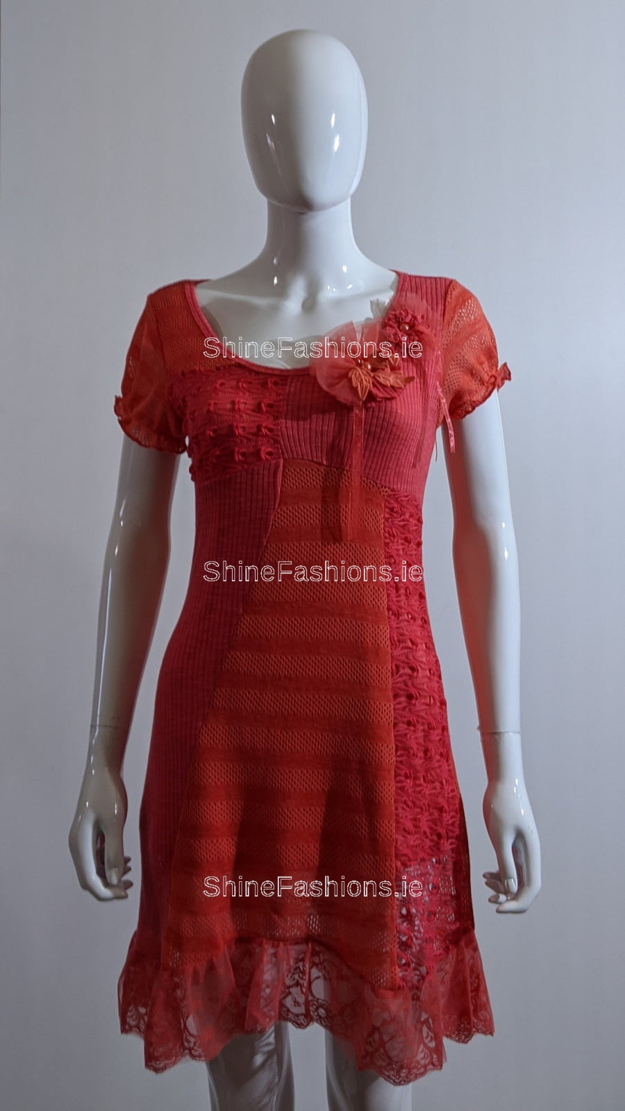 Coral Lace Detail Dress