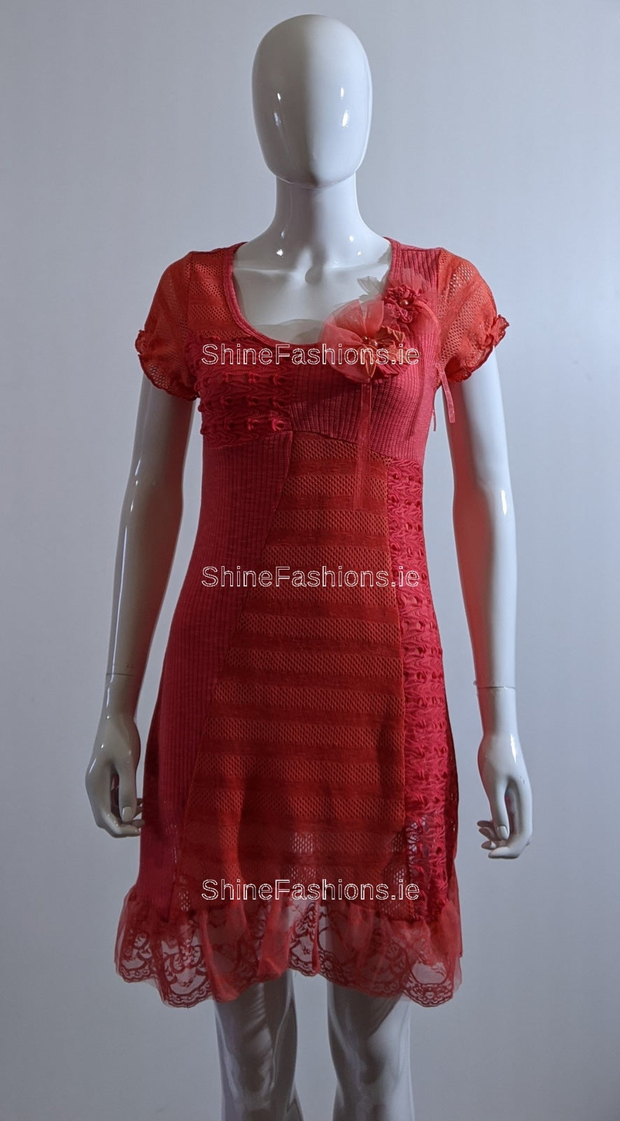 Coral Lace Detail Dress