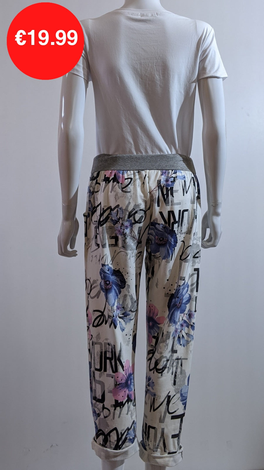 Cream Floral Print Pattern Trouser