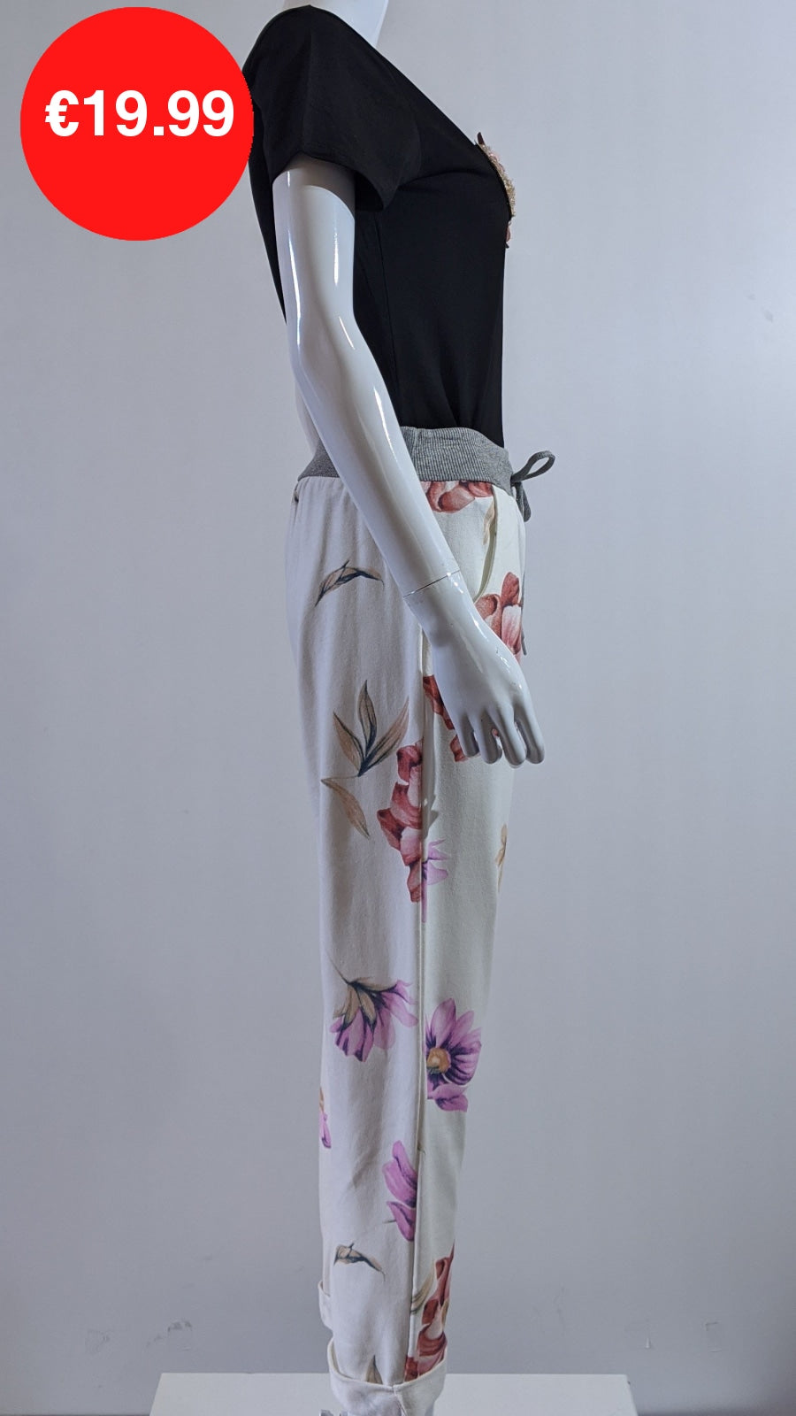 Cream Pink Floral Print Trouser