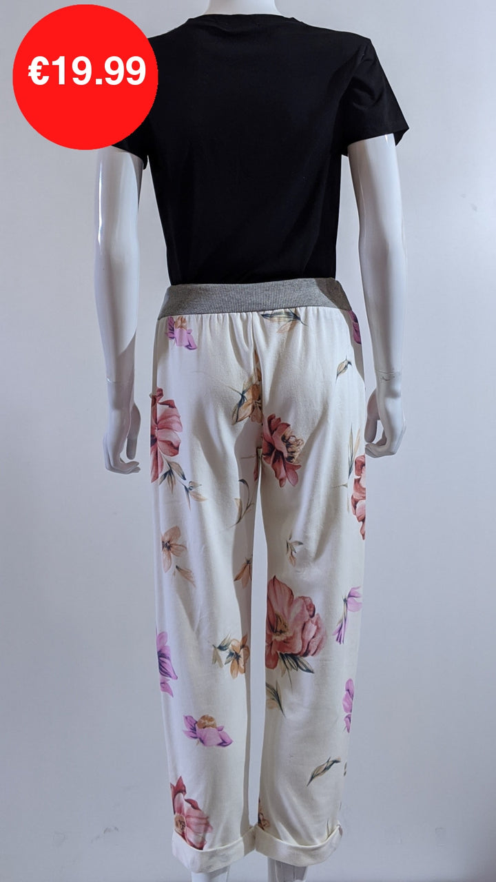 Cream Pink Floral Print Trouser