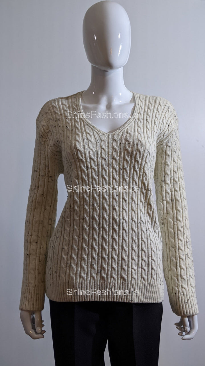 Cream V-Neck Cable Knit Jumper