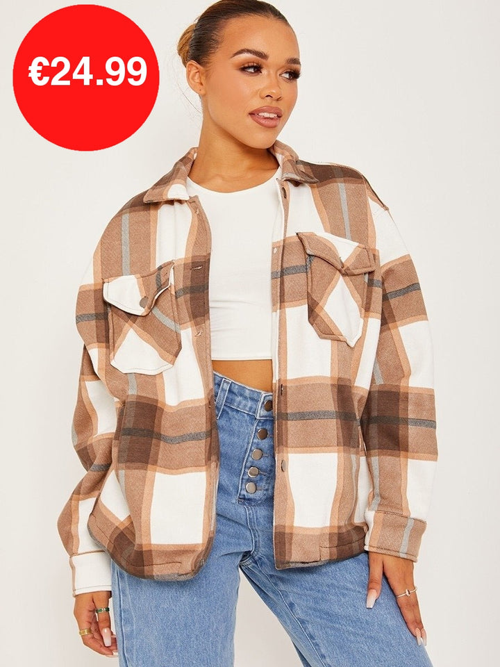 Dark Chocolate Oversized Checked Shirt Jacket