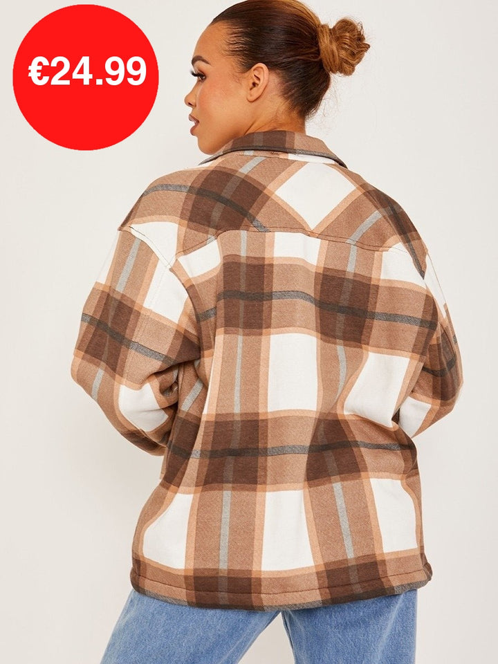 Dark Chocolate Oversized Checked Shirt Jacket