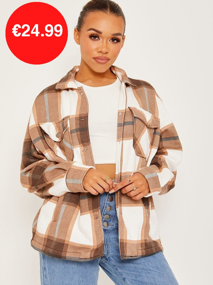 Dark Chocolate Oversized Checked Shirt Jacket