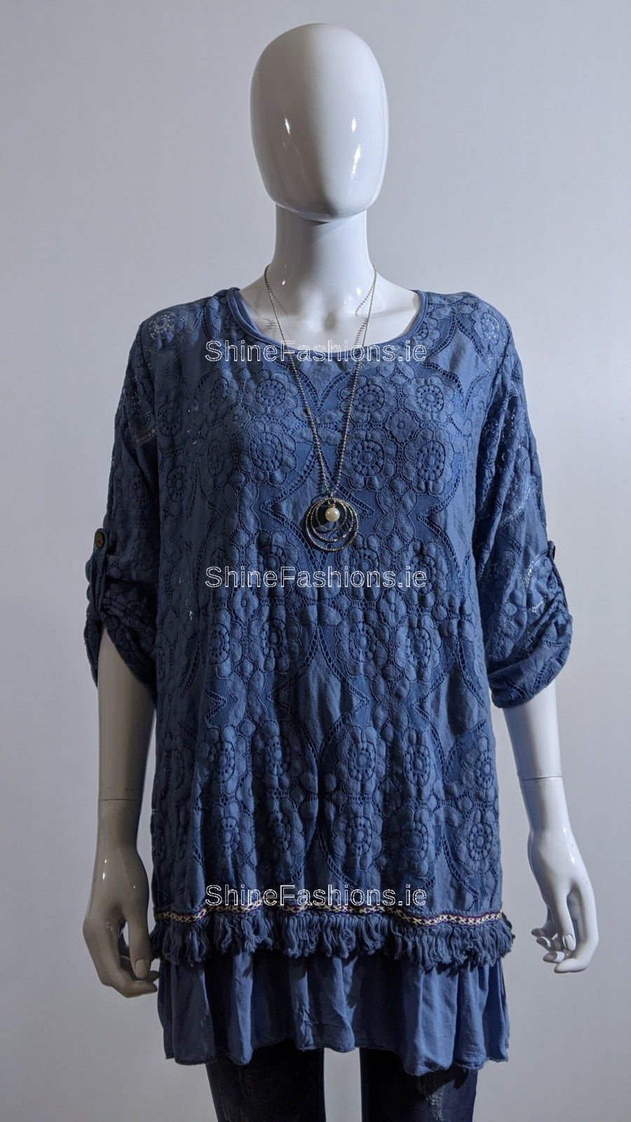 Denim Blue Lace Detail Cotton Top