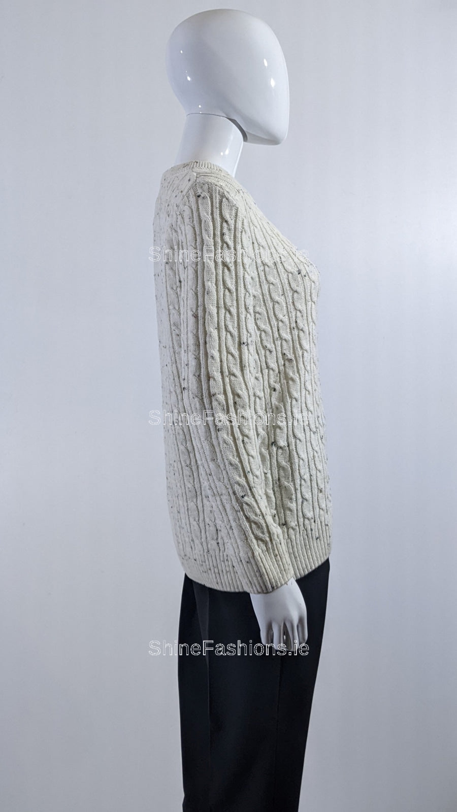 Flax Round Neck Cable Knit Jumper