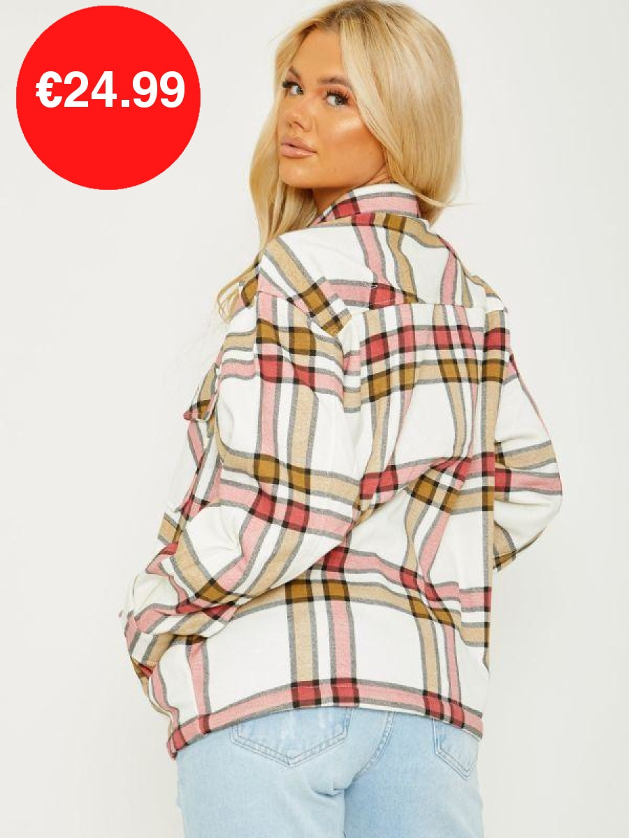 Fuchsia Oversized Checked Shirt Jacket