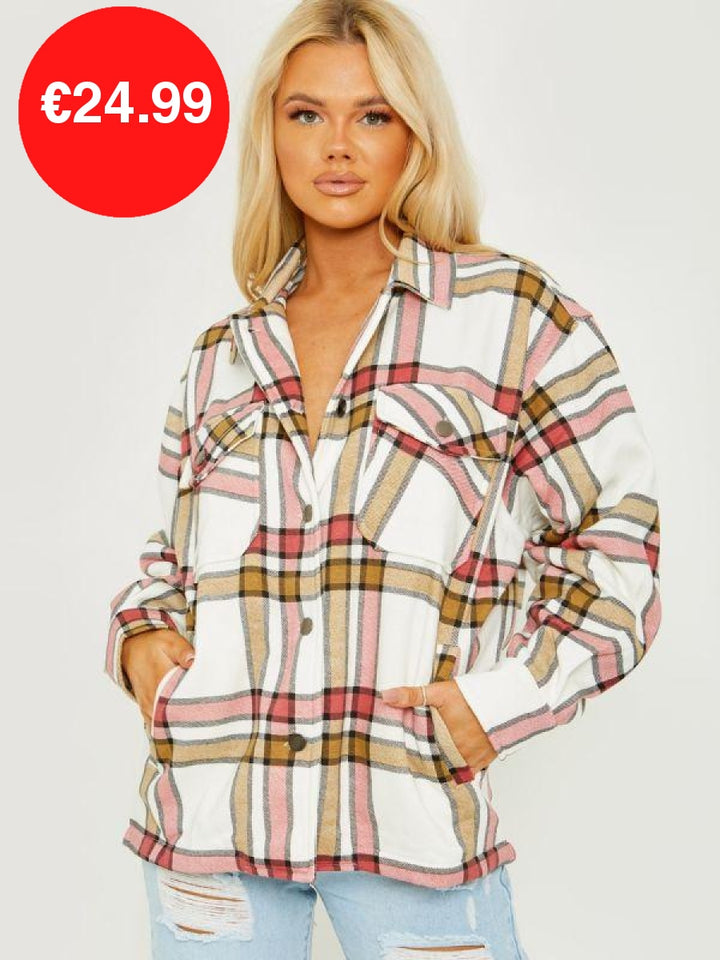 Fuchsia Oversized Checked Shirt Jacket